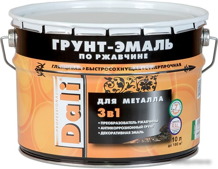 Грунт-эмаль Dali Молотковая по ржавчине 3 в 1 0.75 л (черный)