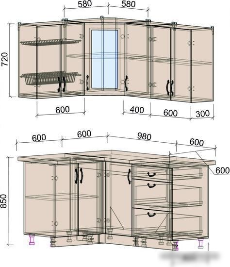 Угловая кухня Интерлиния Мила Крафт 1.2x1.6 (дуб английский)