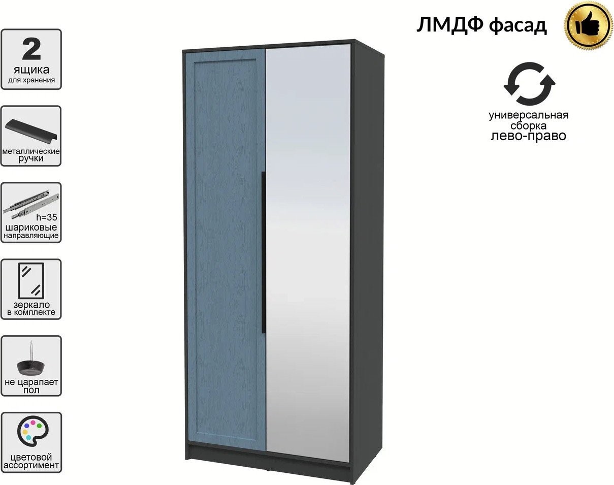 Шкаф распашной Интерлиния Концепт Тренд КТ-Ш2(з) (антрацит/дуб лазурный)