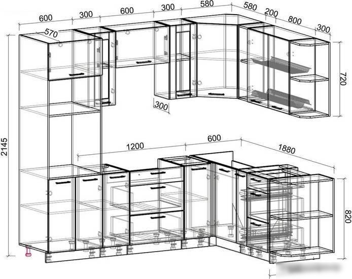 Готовая кухня Интерлиния Мила 1.88x2.4 правая без столешницы (белый платинум/дуб серый)