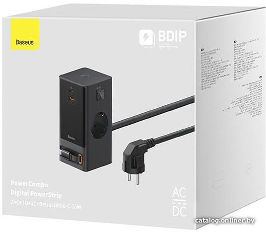 Сетевое зарядное Baseus PowerCombo Digital PowerStrip 2AC+1U+1C+Retractable-C 65W PSLR000301 (черный)