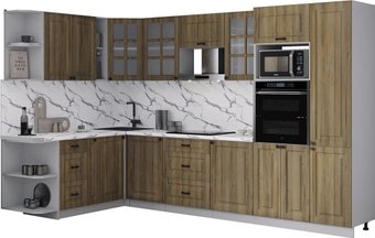Готовая кухня Интерлиния Мила Деко 1.88x3.2 LV (дуб вотан/дуб вотан/белый гранит)