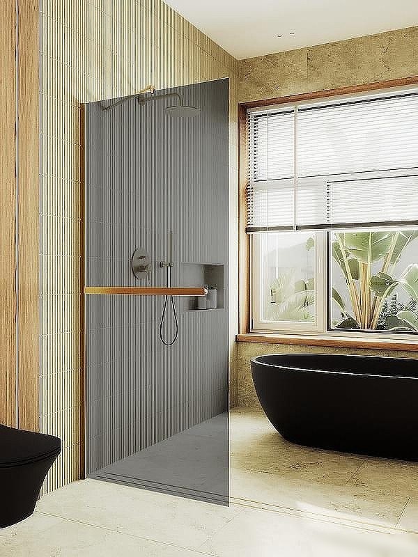 Душевая стенка MaybahGlass 99x195 MGD-1461-3ш (графитовое стекло/золото)