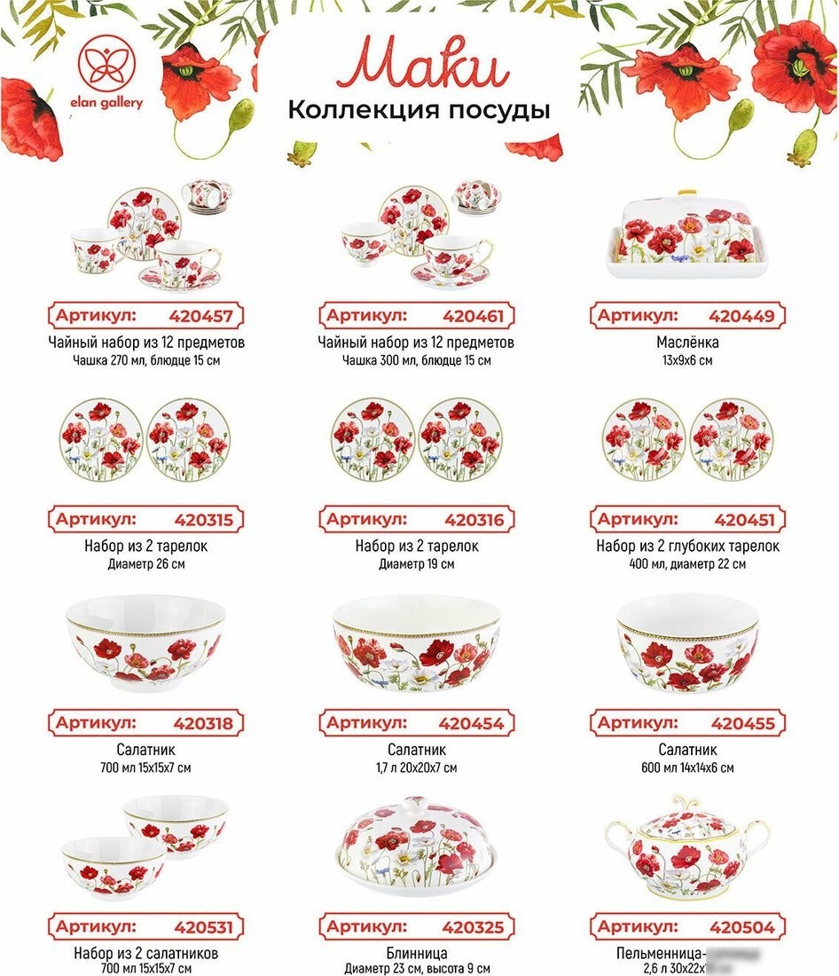 Набор тарелок Elan Gallery Маки 420316_3 (New Bone China)
