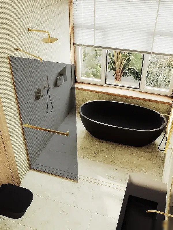 Душевая стенка MaybahGlass 99x195 MGD-1461-3у (графитовое стекло/золото)
