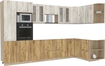 Готовая кухня Интерлиния Мила 1.68x3.4 правая без столешницы (дуб белый/дуб золотой)