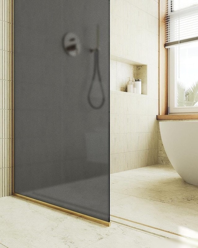 Душевая стенка MaybahGlass 99x195 MGD-1356-3у (графитовое матовое стекло/золото)