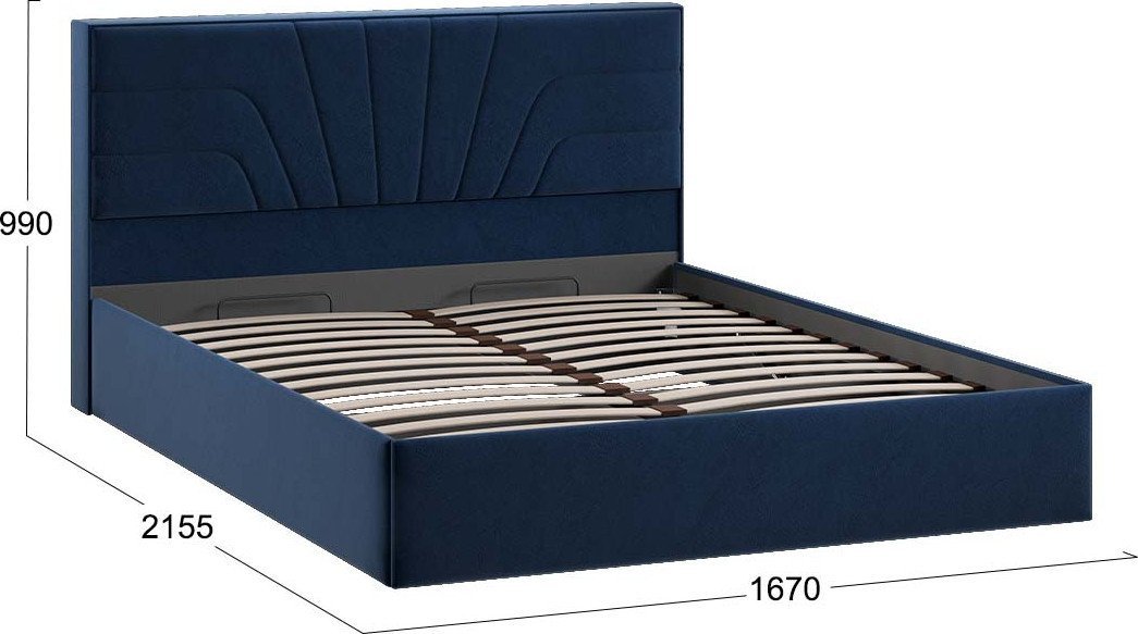 Кровать Трия Пандора с ПМ и заглушиной 160x200 Тип 1 (микровелюр Wellmart Blue)