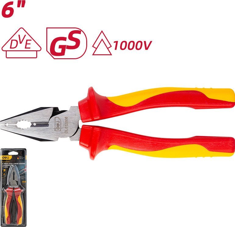 Плоскогубцы Deli Диэлектрические YS EDL512006 (160мм, желтый/красный)