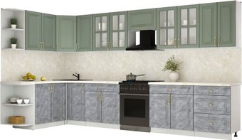Готовая кухня Интерлиния Мила Шато 1.7x3.8 LV (мята/керамика/опал светлый)