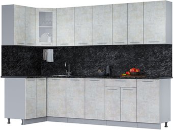 Готовая кухня Интерлиния Мила 12x28 (бетон лайт/бетон лайт/кастилло темный)