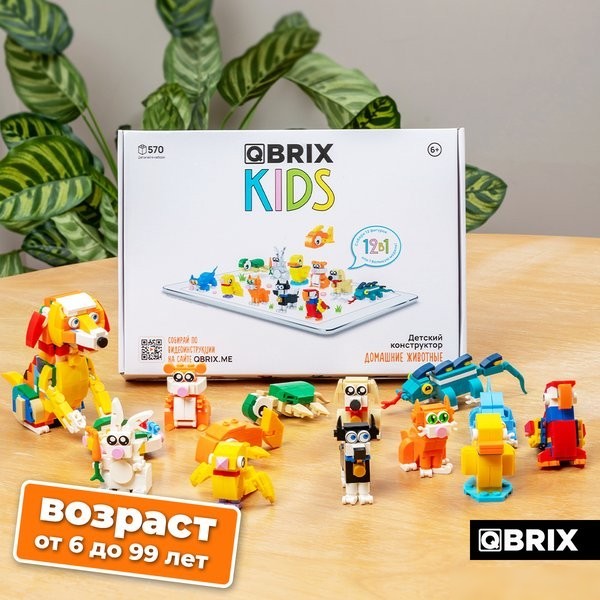 Конструктор QBRIX Kids Домашние животные 12в1 30032