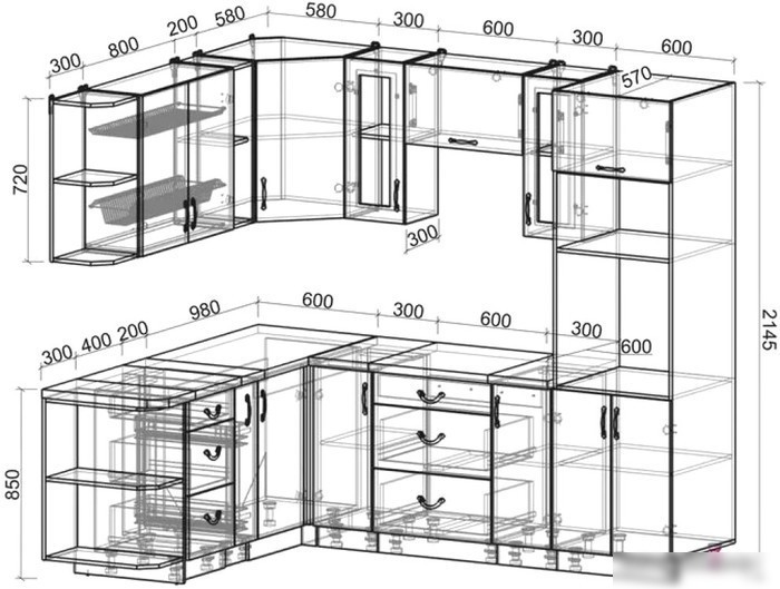 Готовая кухня Интерлиния Мила Крафт 1.88x2.4 правая (дуб полярный)