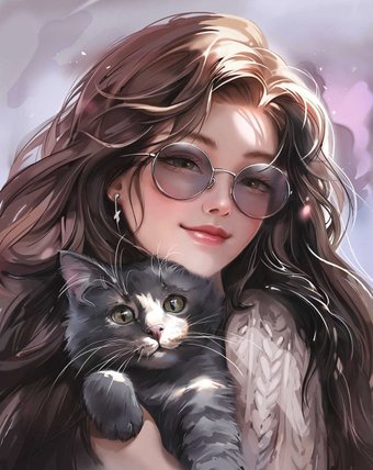 Алмазная мозаика Феникс+ Брюнетка с котом 70823