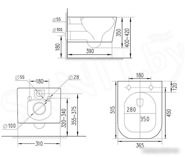 Унитаз подвесной Roxen Boro в комплекте с инсталляцией StounFix Slim 6 в 1 966666 (кнопка: бежевый)