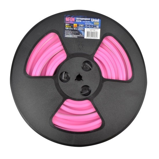 Светодиодная лента Uniel ULS-N11-2835-120LED-m-8mm-IP67-DC24V-10W-m-15M-PINK