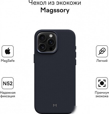 Чехол для телефона Magssory Eco Leather Case Blue для iPhone 16 Pro Max CLT029b