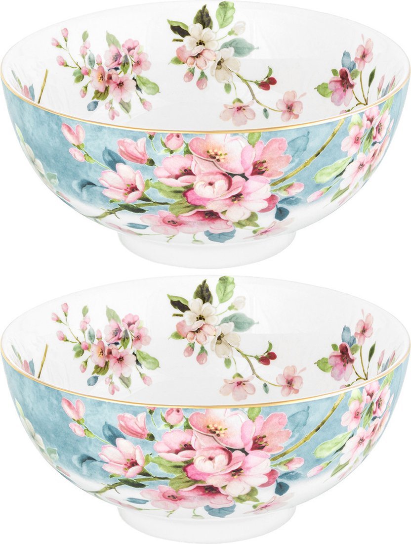 Набор салатников Elan Gallery Яблоневый цвет на голубом New Bone China 420785