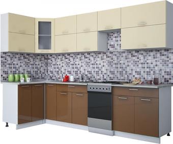 Угловая кухня Интерлиния Мила Gloss 50-12x30 (ваниль/шоколад глянец)
