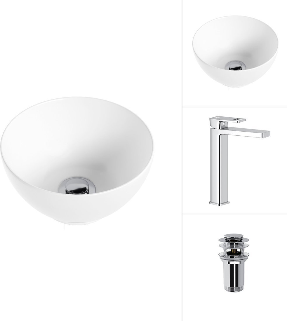 Умывальник Lauter 21601E + Cascade 21СК0655C с донным клапаном 21190CH (хром)