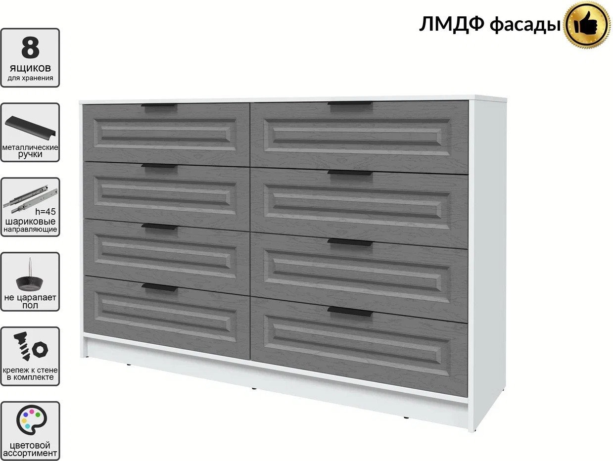 Комод Интерлиния Концепт КТ-К157 Деко (белый платинум/дуб серый)