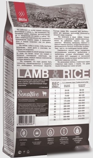 Сухой корм для собак Blitz Pets Sensitive Adult Lamb & Rice 4204 (15 кг)