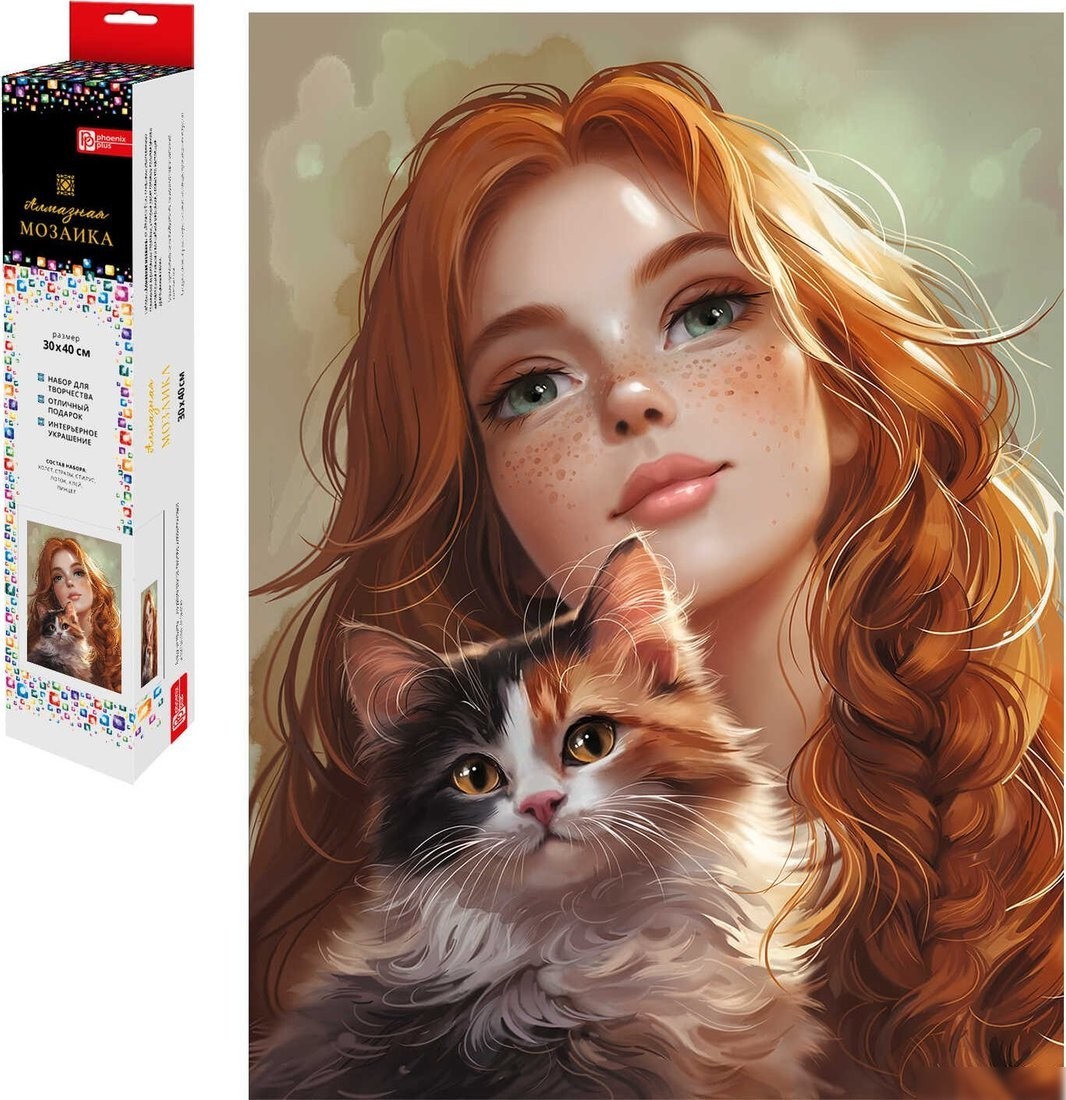 Алмазная мозаика Феникс+ Рыженькая с кошечкой 70815