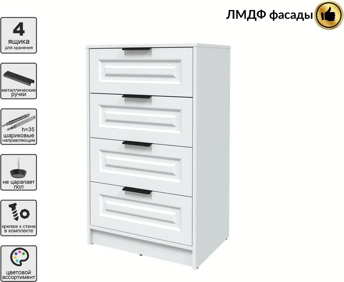 Комод Интерлиния Концепт КТ-К60 Деко (белый платинум/белый)