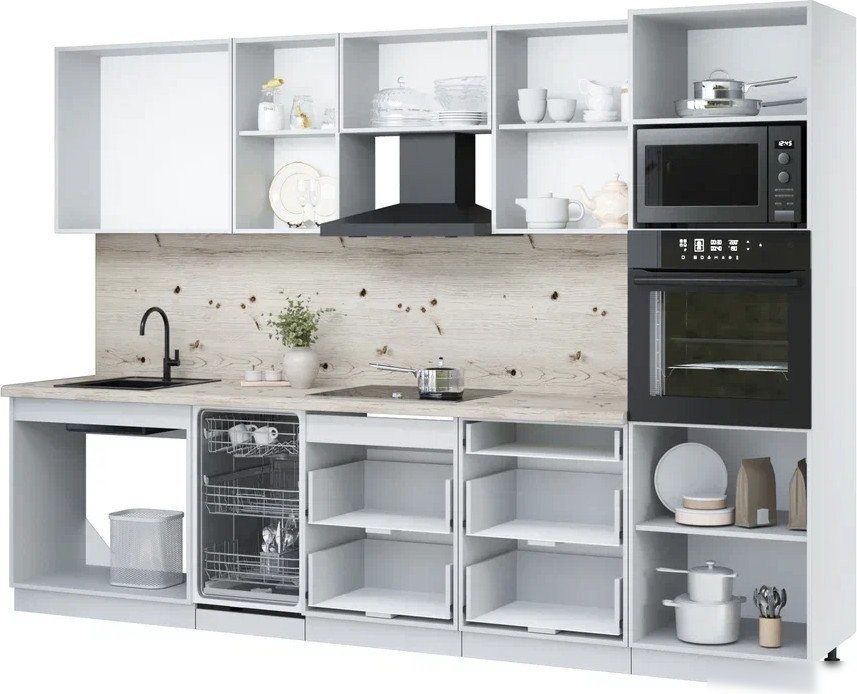 Готовая кухня Интерлиния Мила Лайт 3.05-ПМ3 (бетон лайт/дуб веллингтон/кастилло темный)