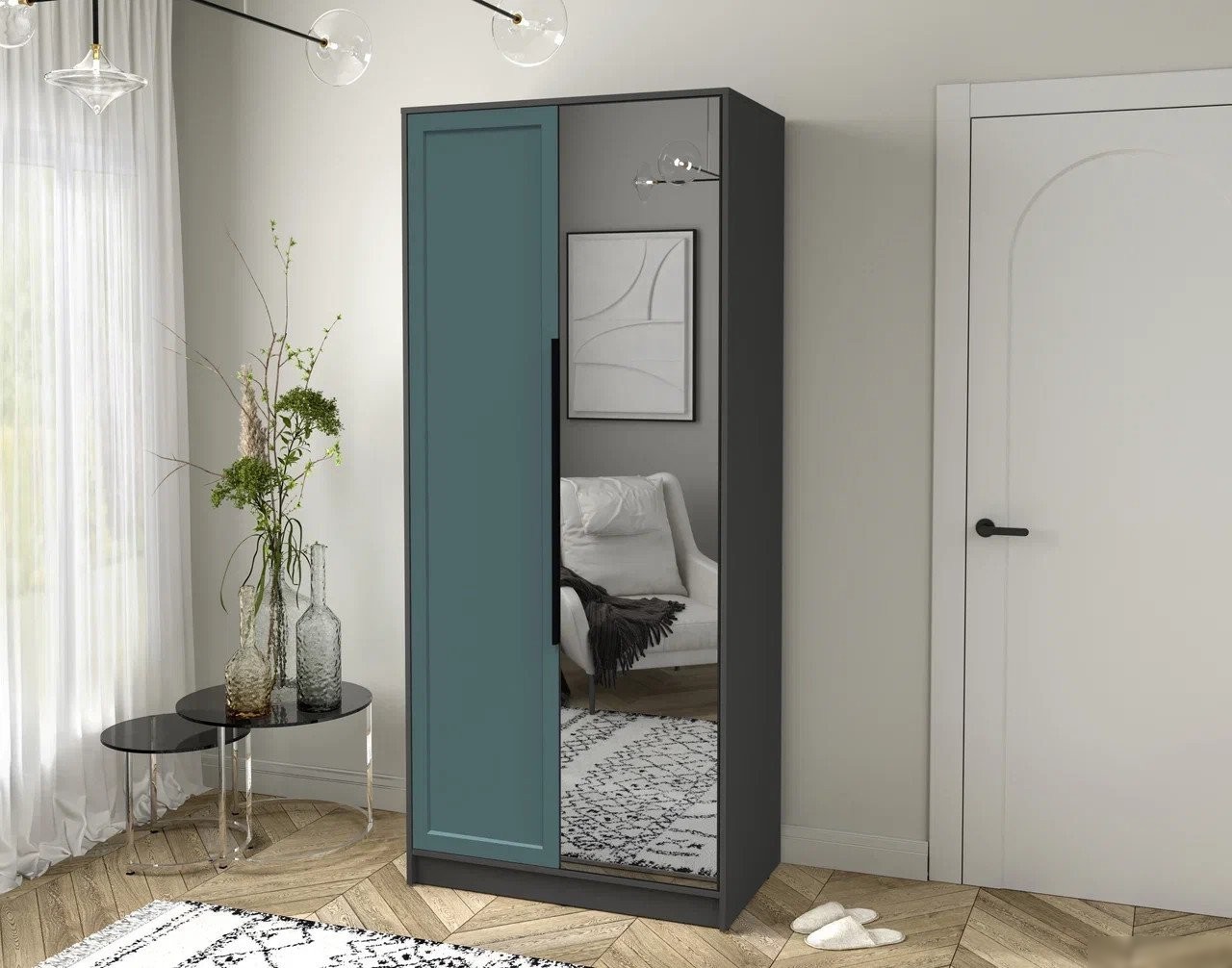 Шкаф распашной Интерлиния Концепт Тренд КТ-Ш2(з) (антрацит/верде)