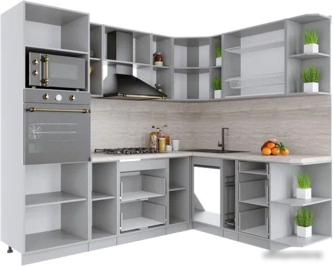 Готовая кухня Интерлиния Мила Крафт 1.88x2.4 правая (дуб полярный)