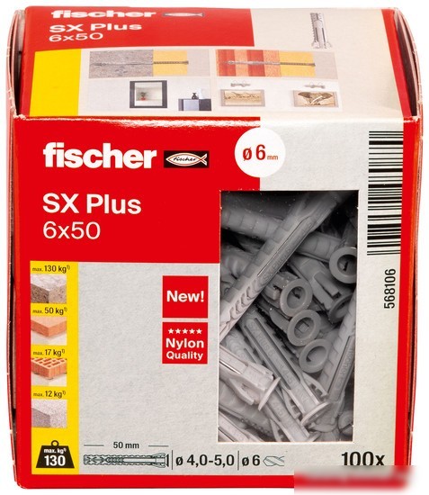 Дюбель универсальный Fischer SX Plus 6X50 568106 (100 шт)