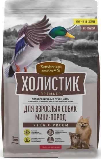 Сухой корм для собак Деревенские лакомства Холистик Премьер для мини-пород. Утка с рисом 7 кг