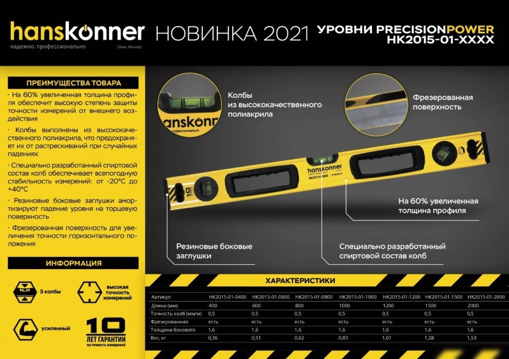 Уровень строительный Hanskonner HK2015-01-1500