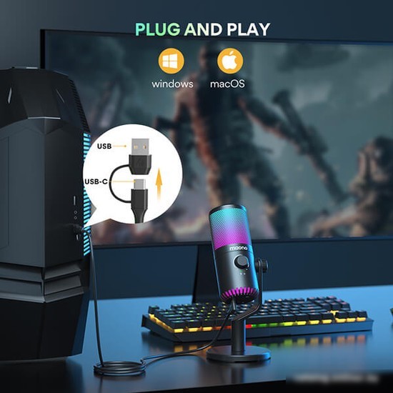 Проводной микрофон Maono DM30 RGB (розовый)