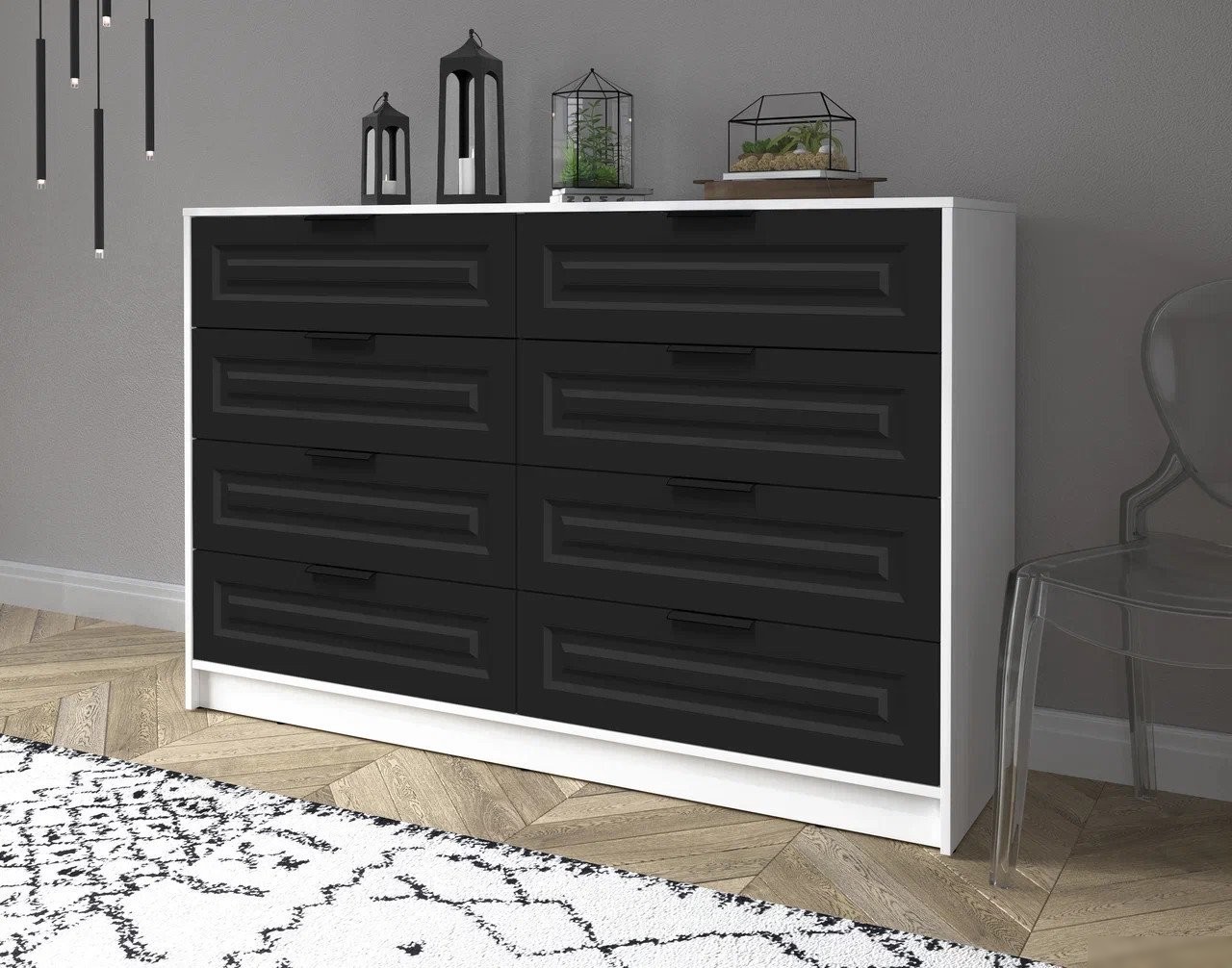 Комод Интерлиния Концепт КТ-К157 Деко (белый платинум/черный)