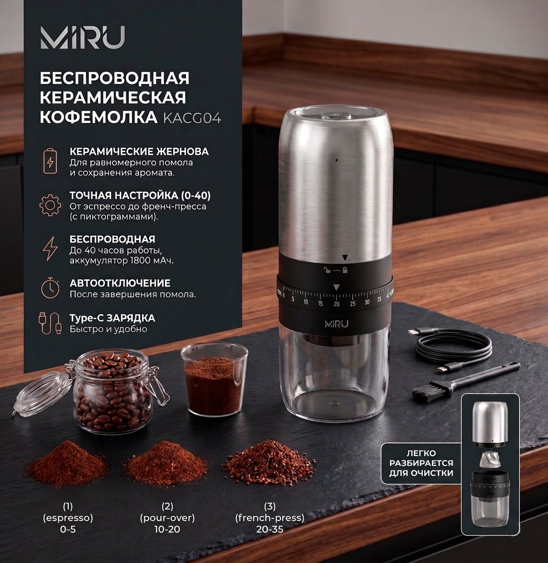 Аккумуляторная кофемолка Miru KACG04