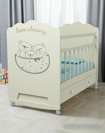 Классическая детская кроватка VDK Love Sleeping маятник с ящиком (слоновая кость)