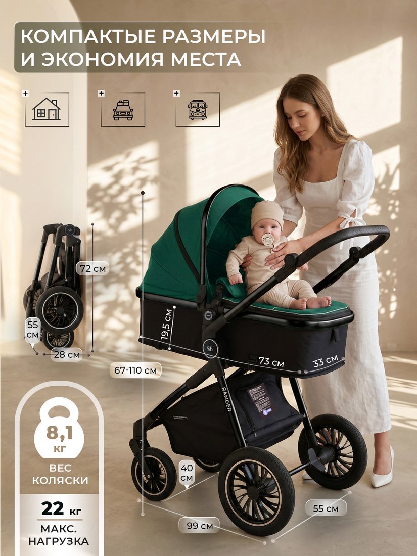 Универсальная коляска Sweet Baby Ranger 3в1 (Neo Green Glossy)