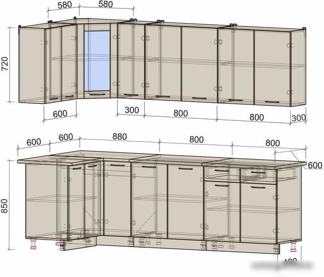 Угловая кухня Интерлиния Мила 12x25 (антрацит/серебро)