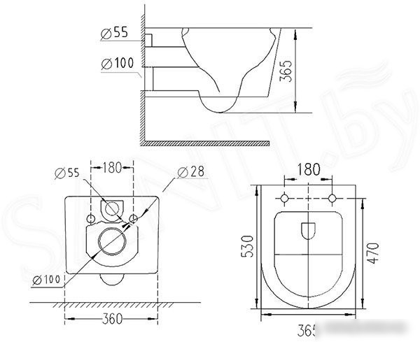 Унитаз подвесной Roxen Vortex Tornado в комплекте с инсталляцией StounFix Slim 6 в 1 964332 (кнопка: хром глянец)