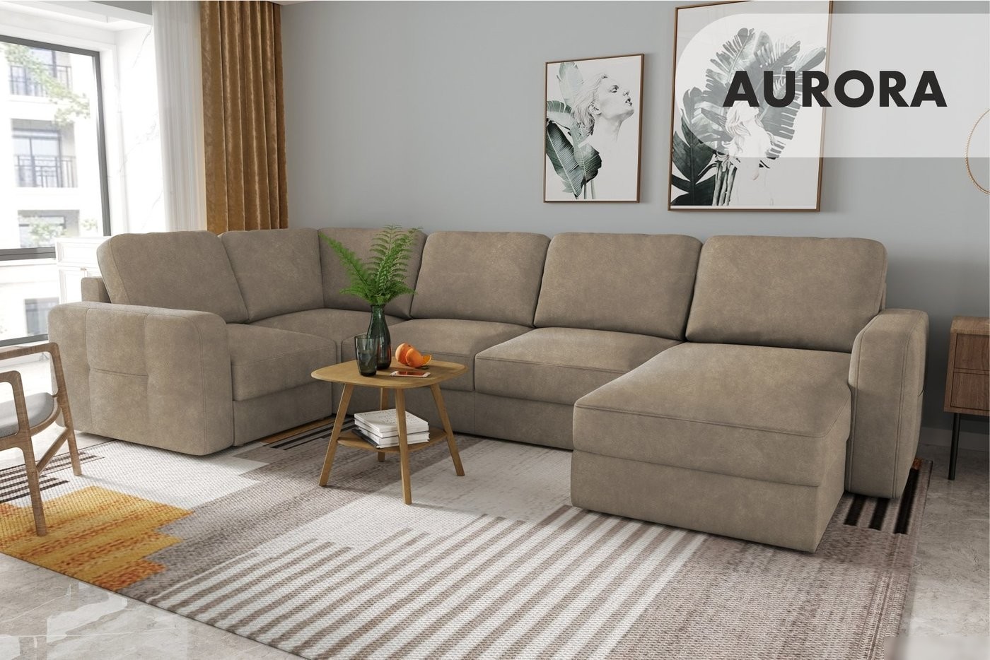 П-образный диван Mio Tesoro Aurora компл.3 правый (Kashemir 230 коричневый)