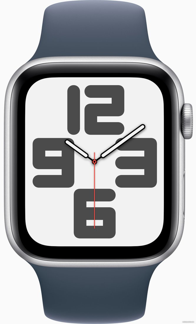 Умные часы Apple Watch SE 2 44 мм (алюминиевый корпус, серебристый/грозовой синий, спортивный силиконовый ремешок S/M)
