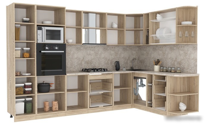 Готовая кухня Интерлиния Мила 1.88x3.2 правая (дуб золотой/дуб золотой/малага)