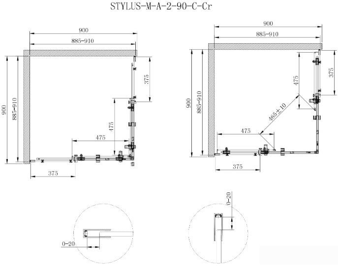 Душевой уголок Cezares Stylus-O-M-A-2-90-C-Cr