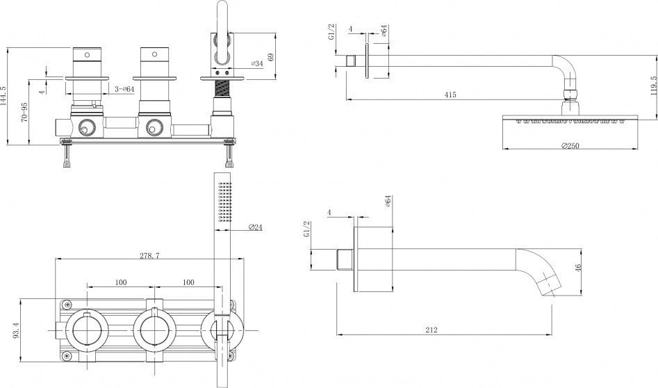 Душевая система Abber Wasser Kreis 316 AF8150BG (золото брашированное)