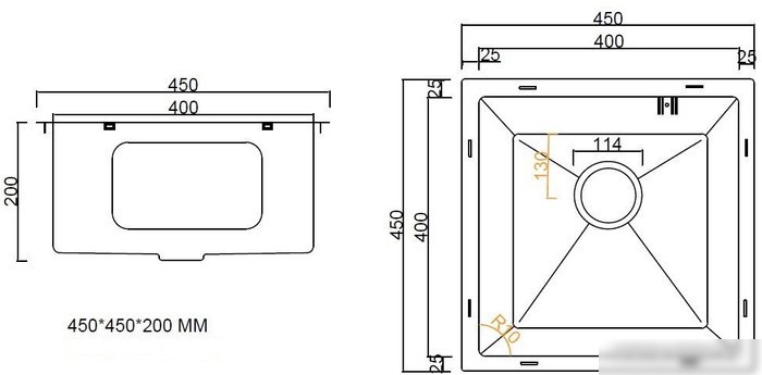 Кухонная мойка ARFEKA ECO AR 450*450 SATIN