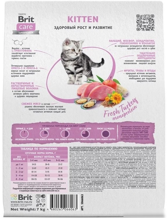 Сухой корм для кошек Brit care Superpremium Kitten с индейкой для котят, беременных и кормящих кошек (здоровый рост) 7 кг