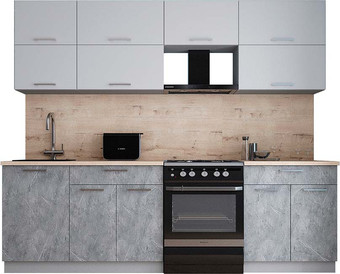 Готовая кухня Интерлиния Мила Gloss 60-25 (пепел софт/керамика/травертин серый)