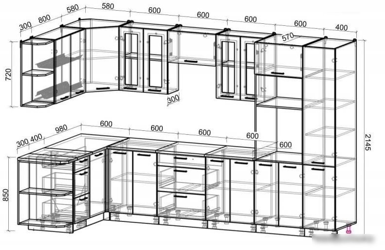 Готовая кухня Интерлиния Мила Gloss 1.68x3.4 левая (ваниль-шоколад)